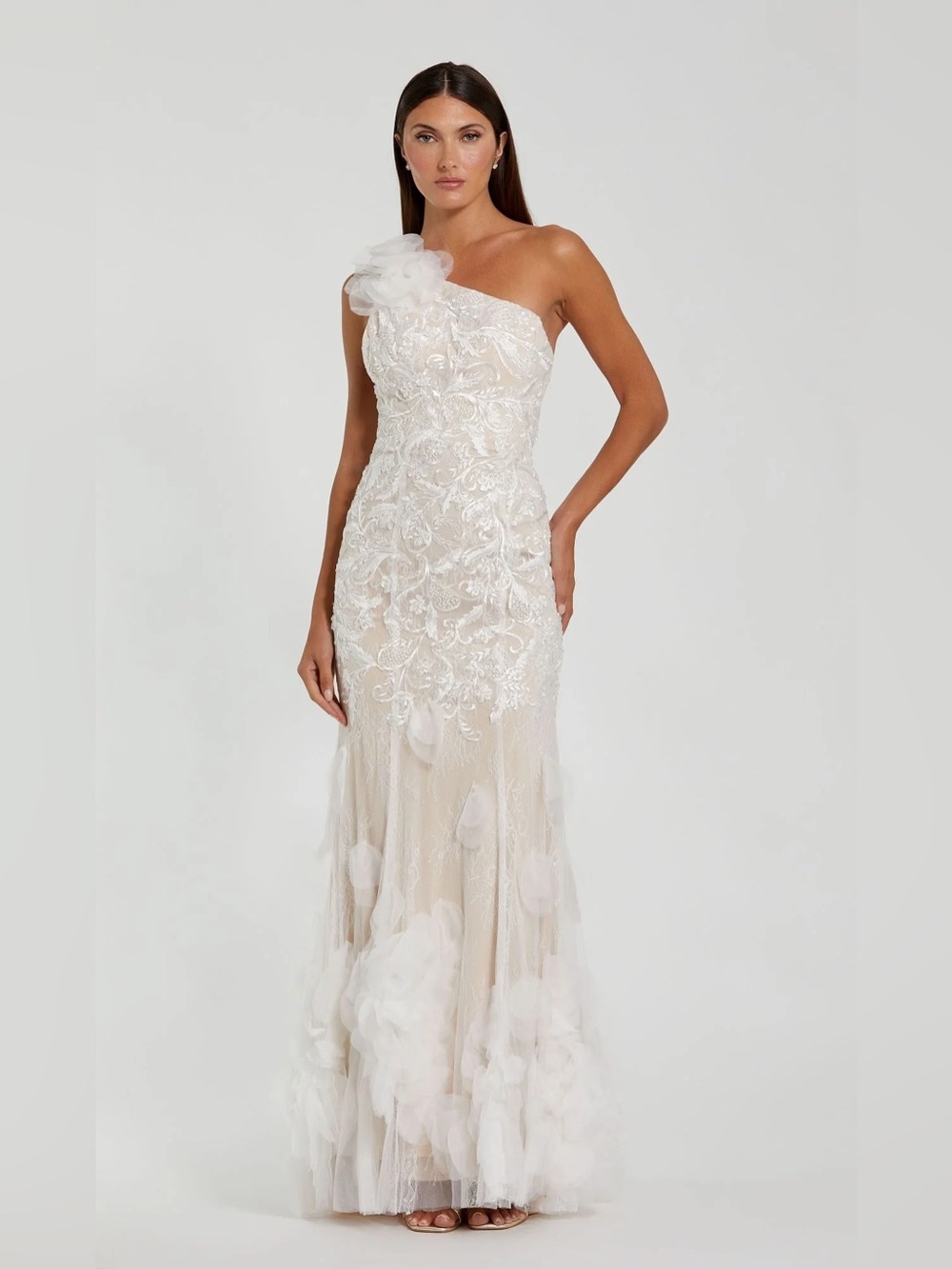 Mac Duggal - 70131 Asymmetric Embroidered Long Gown ivory size 6